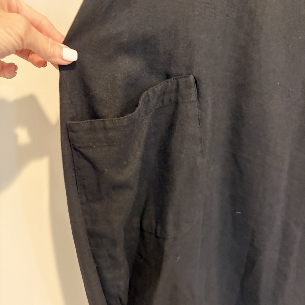 Women's Black Linen Shirt Dress , Balloon Skirt Size XL Pockets Lagenlook Boho - Picture 4 of 7